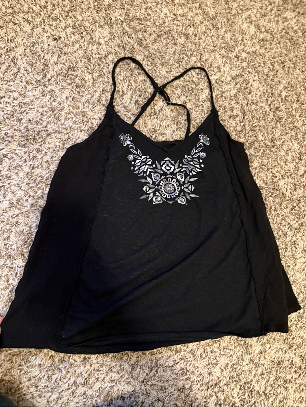 Hollister Black Camisole with White Embroidered Front